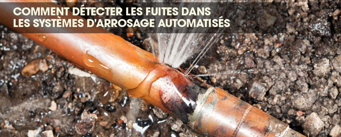 Rupture d'un tuyau d'irrigation avec jaillissement d'eau, provoquant une fuite importante.